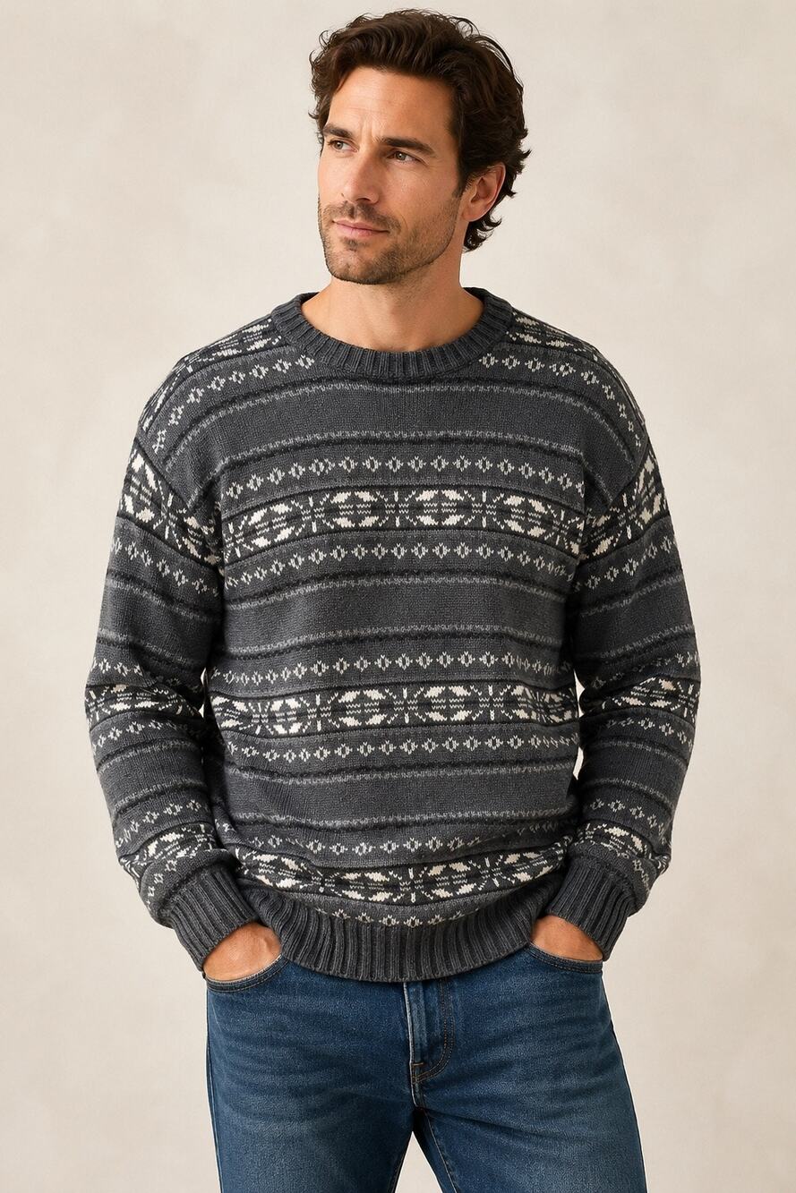 Dockers Fair Isle Crewneck Sweater Men’s XXL Gray Nordic Cotton Blend